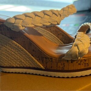 Braided Wedge Sandals - Cream